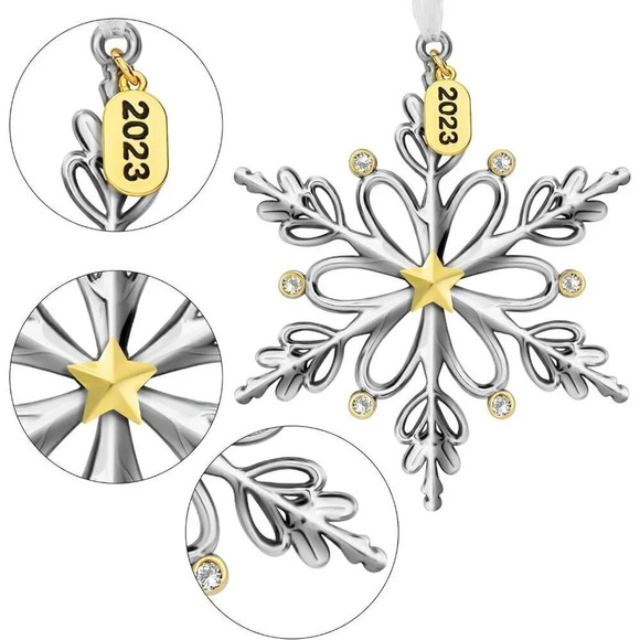 2023 Christmas Metallic Snowflake Home Decoration Tree Hanging Pendant - Picture 3 of 7
